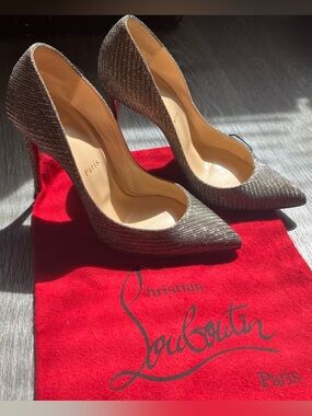 Christian Louboutin Metallic Gunmetal Pointed-Toe Stiletto Pumps